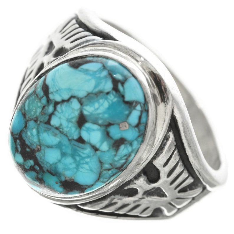 Mens Turquoise Ring Silver Eagle Overlaid Thunderbird Shank Etsy