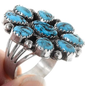 Navajo Kingman Turquoise Silver Cluster Ring Ladies Sterling 6 to 10 ...