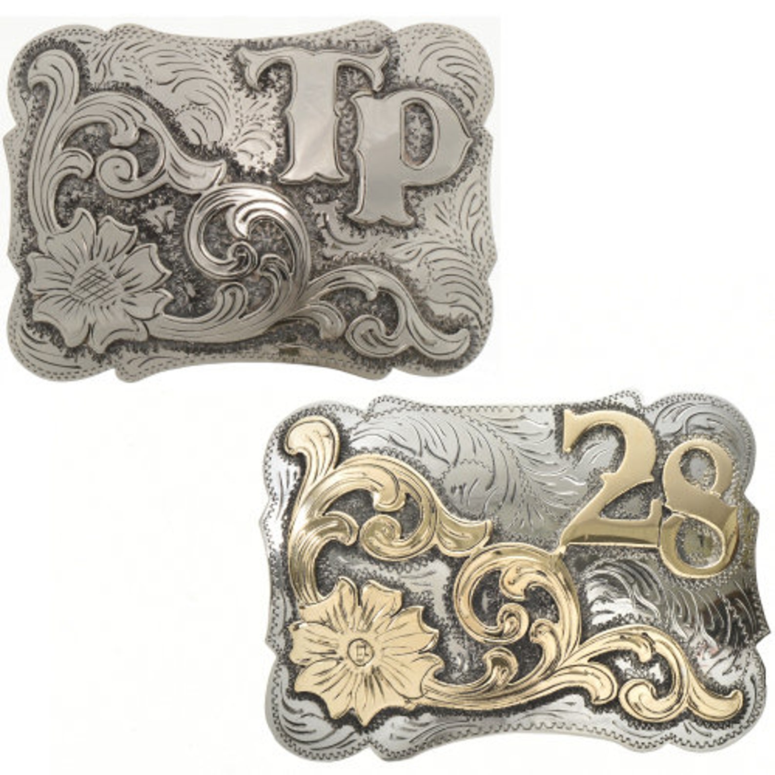 Custom Silver Belt Buckle Western Style Initials Letters 8060 Etsy