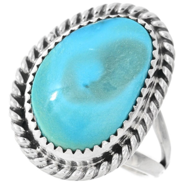 Navajo Kingman Turquoise Ladies Silver Ring Single Stone Sterling Design 0287