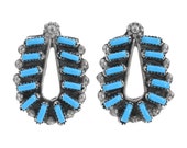 Zuni Needlepoint Turquoise Horseshoe Shaped Stud Earrings by Fabian Cellicion 3680