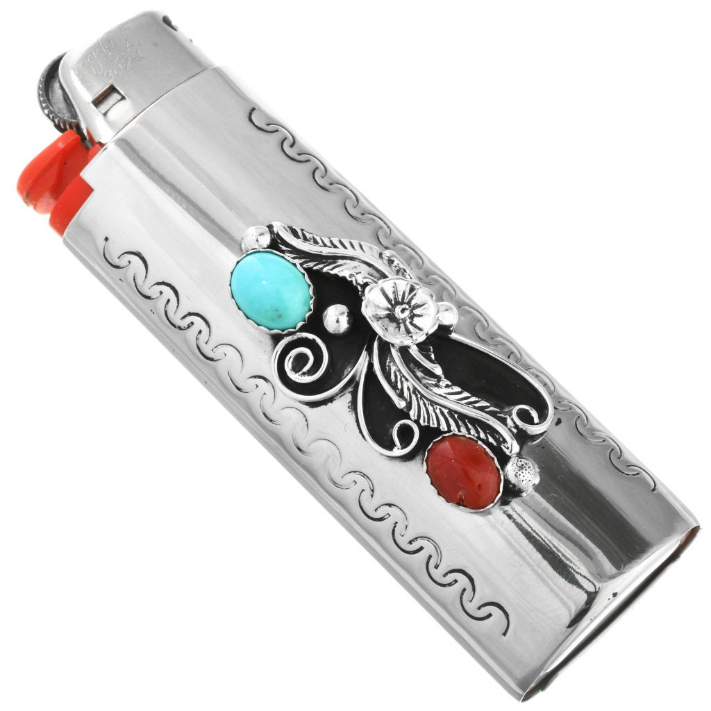 Bear Paw Navajo Silver Lighter Case Hammered Overlay By Thomas Begay 43811