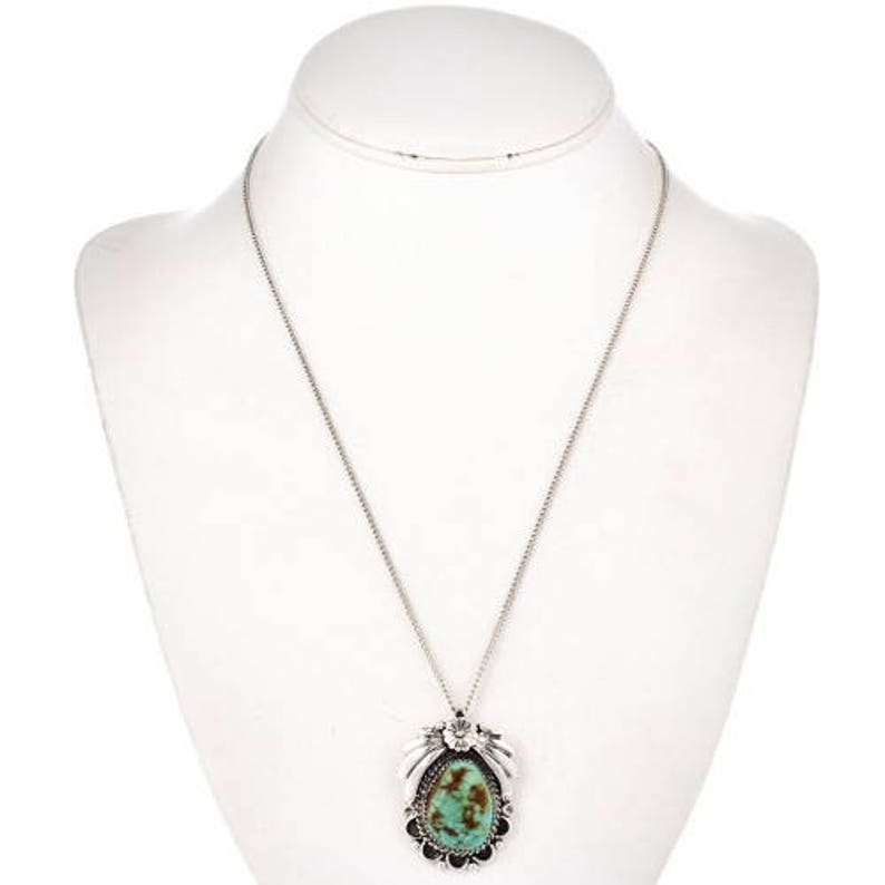 Royston Turquoise Silver Navajo Pendant with Chain Native American Jewelry 1298