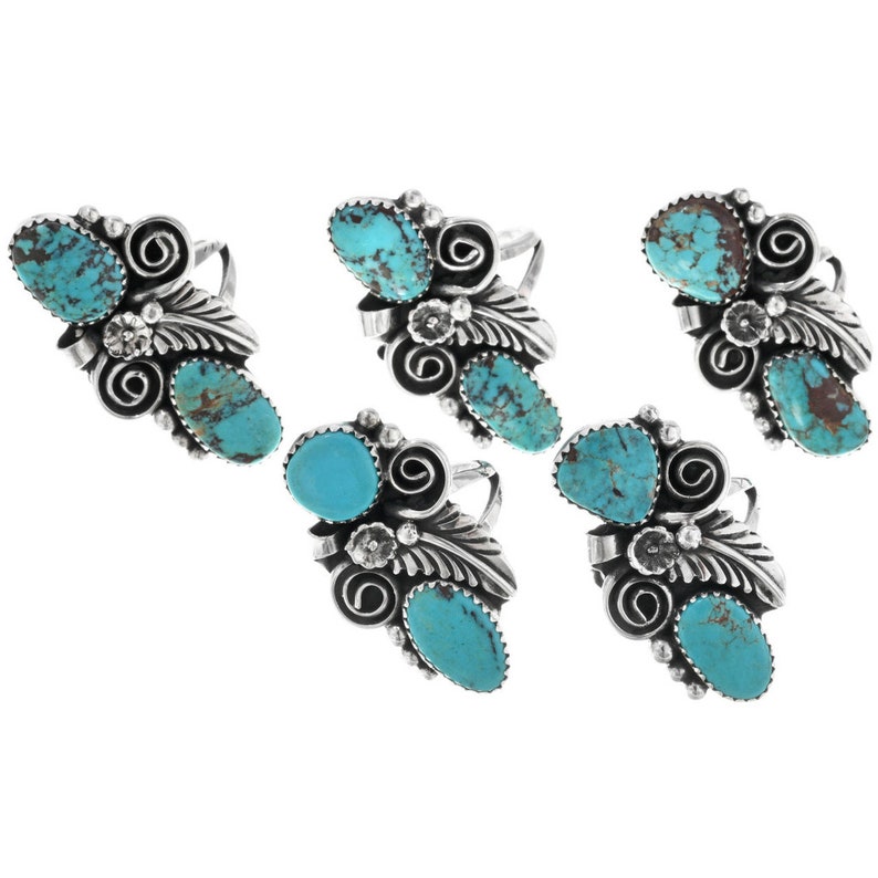 Native American Turquoise Pointer Ring Ladies Sterling Design Navajo Jewelry 0122