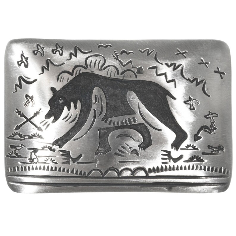 Silver Walking Bear Belt Buckle Navajo Handmade by Thomas Begay 0072