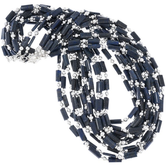 Genuine Lapis Sterling Silver Beaded Necklace 0064