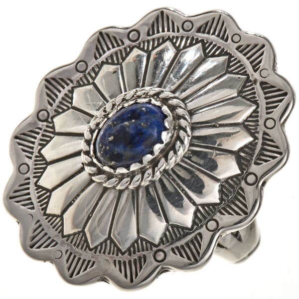 Blue Lapis Silver Concho Navajo Ring Ladies Sterling Design 0224