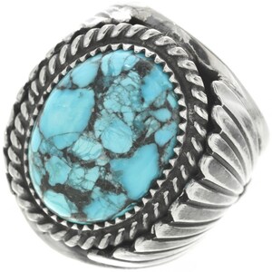 Spiderweb Turquoise Silver Mens Ring Navajo Big Boy Sterling Design ...