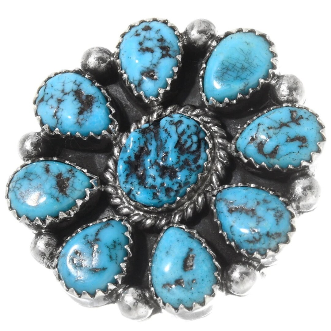Navajo Kingman Turquoise Silver Cluster Ring Ladies Sterling 6 to 10 ...