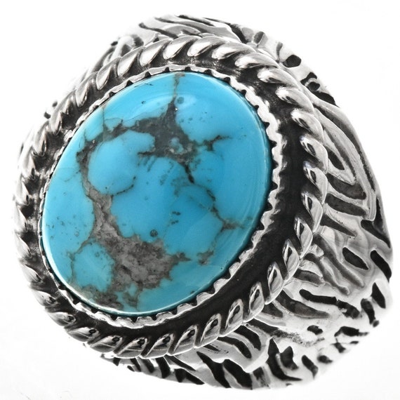 Turquoise Mountain Navajo Mens Ring Grooved Big Boy Design - Etsy