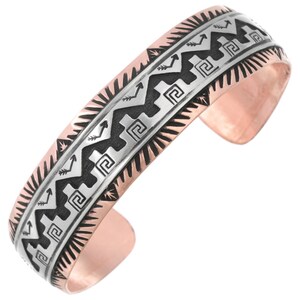 Navajo Silver Copper Overlay Hammered Bracelet Handmade Cuff by Thomas Begay 80363