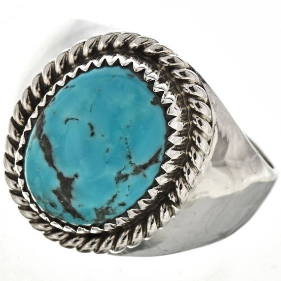 Native American Turquoise Silver Mens Ring Smooth Sterling - Etsy België