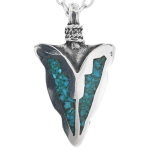 Navajo Turquoise Inlaid Sterling Arrowhead Pendant With Silver Chain 0152