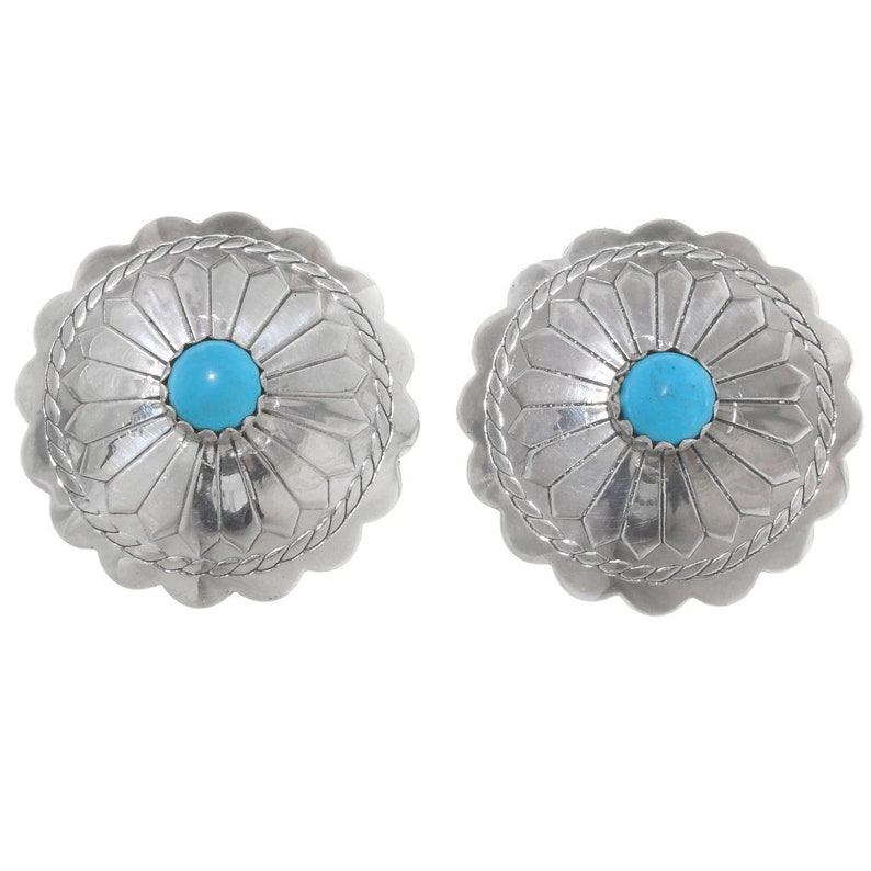 Turquoise Silver Navajo Post Earrings Concho Design 3022