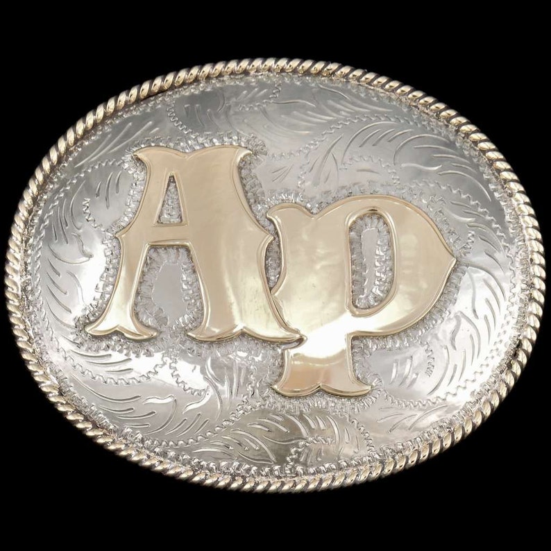 Custom Initials Belt Buckle Fancy Gold Silver Western Scroll Etsy