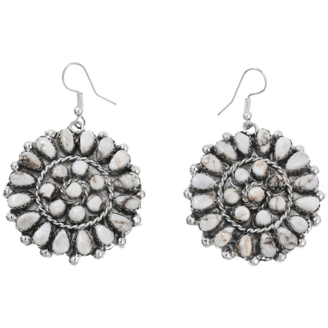 •WHITE BUFFALO KITE• Navajo silver dangle earrings main image 0