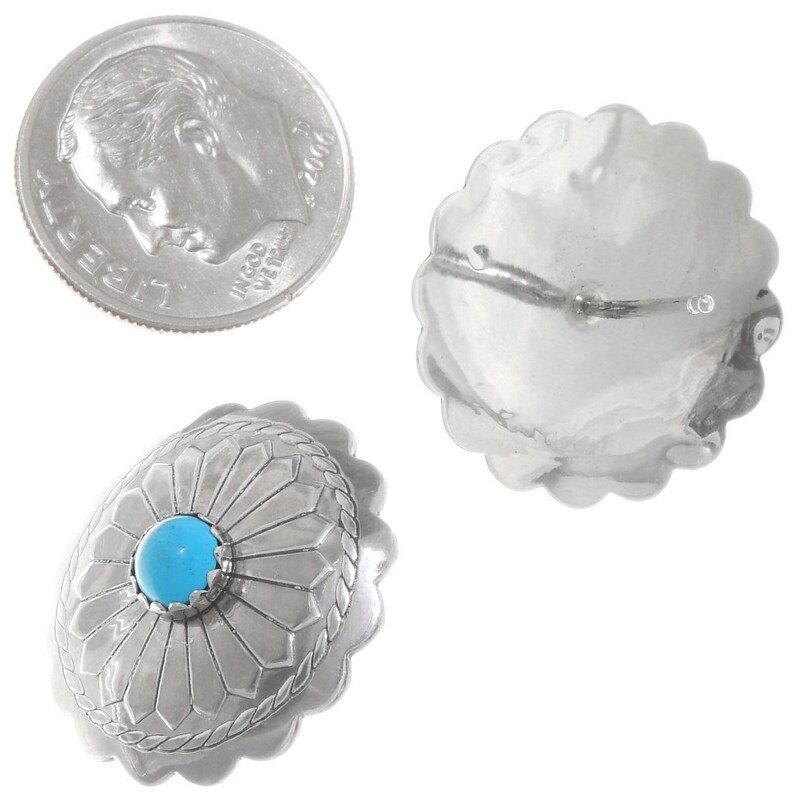 Turquoise Silver Navajo Post Earrings Concho Design 3022