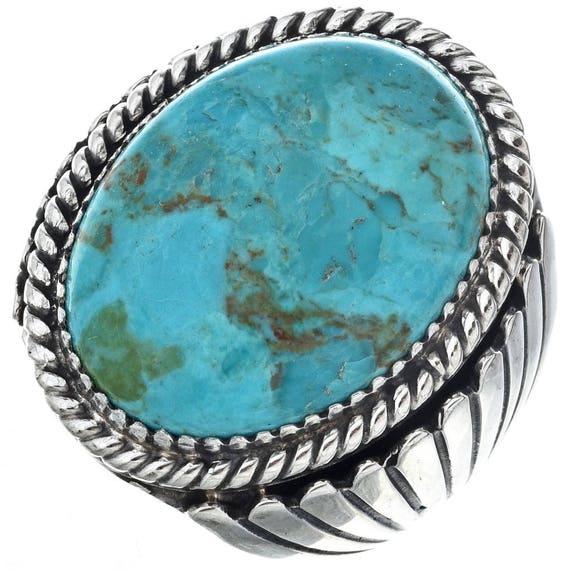 Navajo Kingman Turquoise Mens Ring Sterling Big Boy Style | Etsy