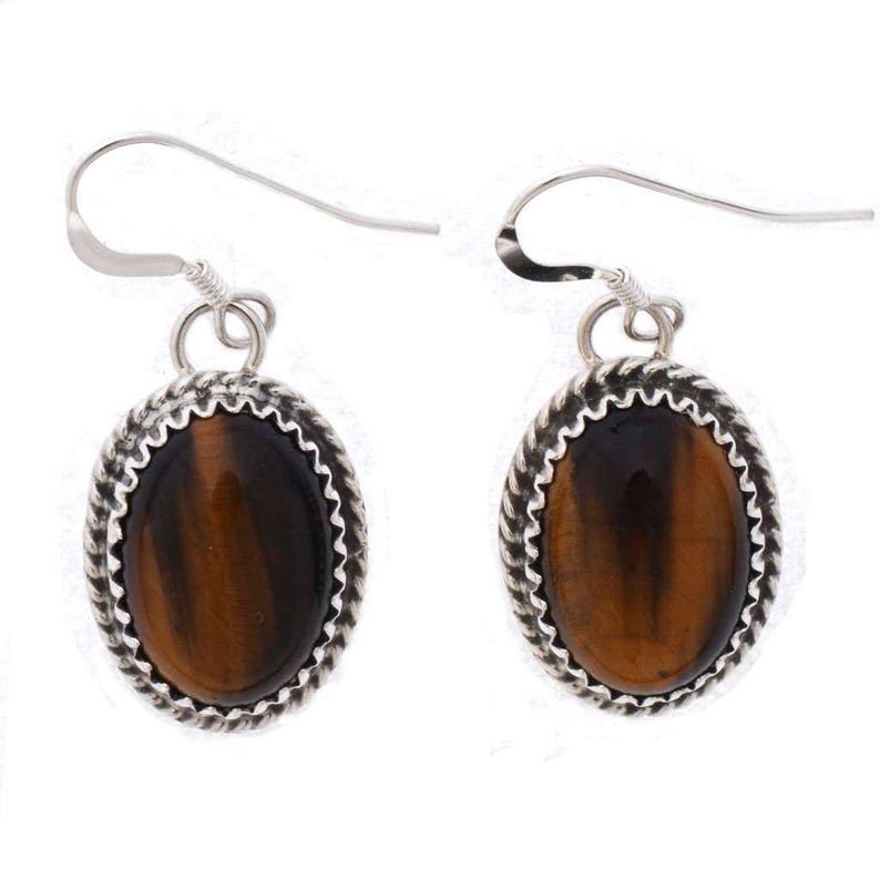 Tigers Eye Silver Earrings Navajo French Hook Dangles - Etsy