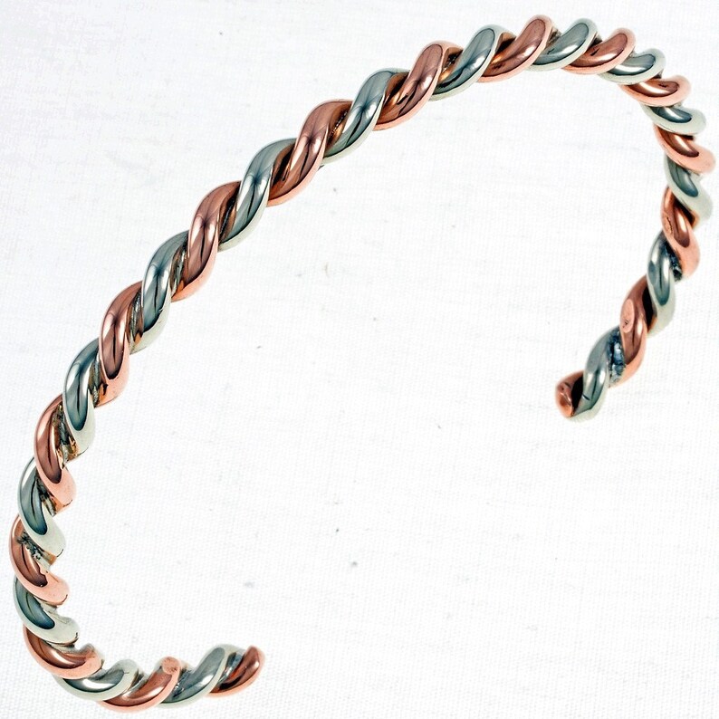 Handmade Copper Cuff Silver Twist Navajo Bracelet Native American Jewelry