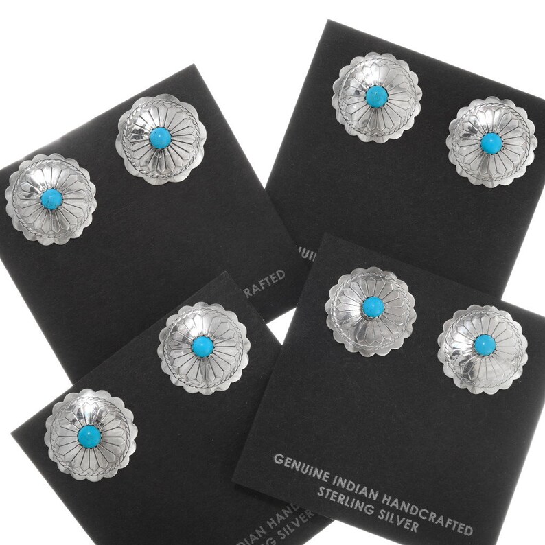 Turquoise Silver Navajo Post Earrings Concho Design 3022