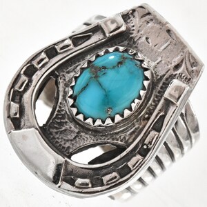 Navajo Turquoise Silver Horseshoe Mens Ring Sterling Big Boy Design ...
