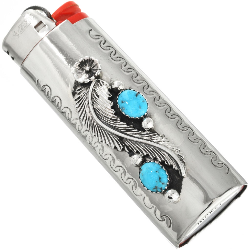 Bear Paw Navajo Silver Lighter Case Hammered Overlay By Thomas Begay 43811
