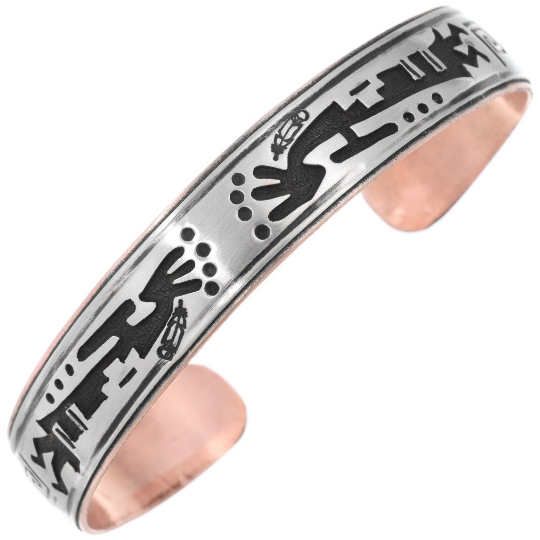 Navajo Copper Silver Kokopelli Cuff Overlaid Kachina Bracelet Etsy