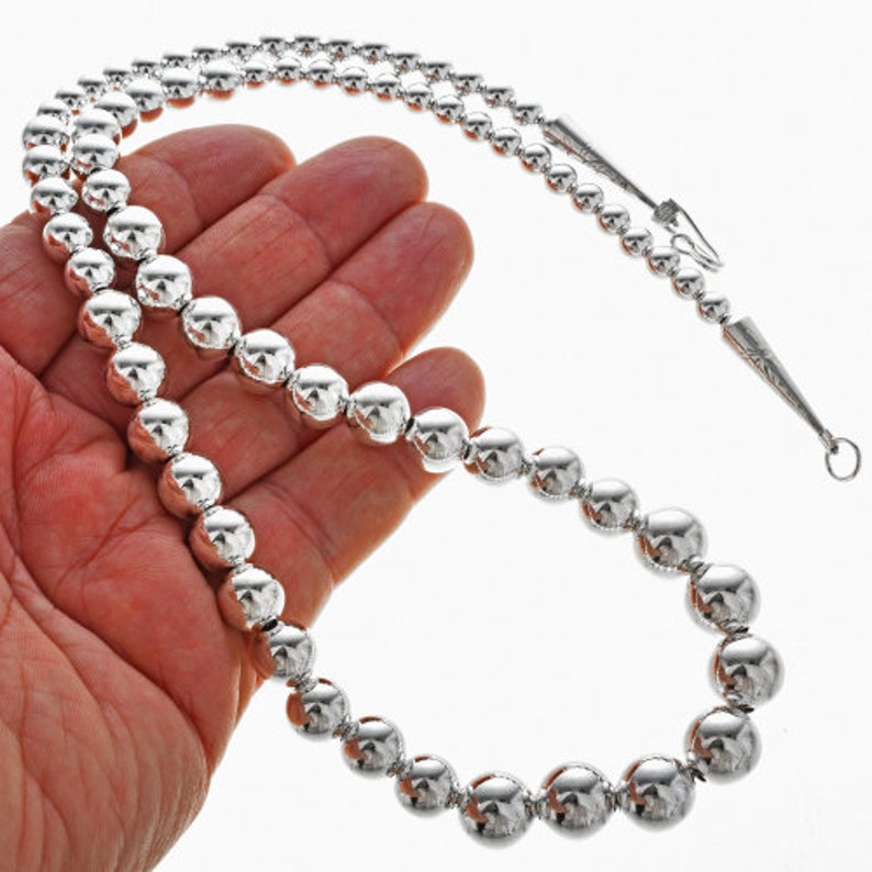 Navajo Sterling Desert Pearl Necklace Graduating Beads 3244