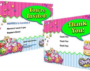 Shopkins Themed Customizable Birthday Invitations and Thank You Cards – Instant Download - Shopkins themed birthday printables