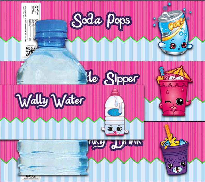 Shopkins Themed Water Bottle Labels Four Unique Shopkins - Etsy