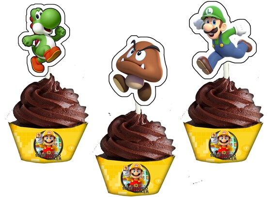 Super Mario Maker Themed Cupcake Wrappers And Toppers. Instant.