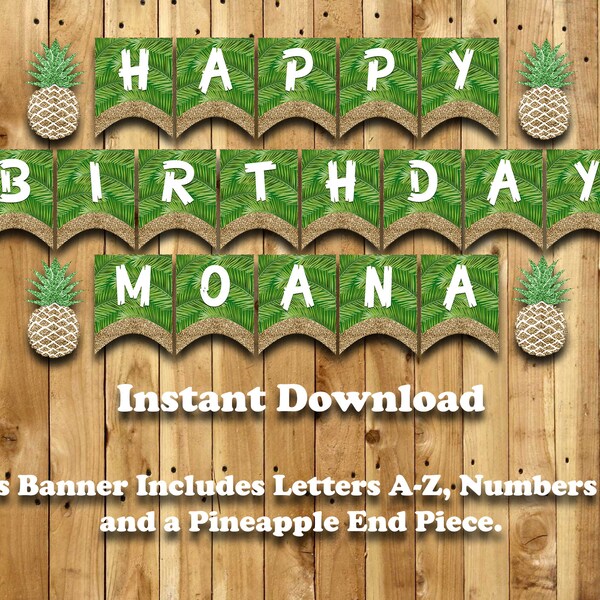 Pineapple Birthday Banner - Instant Download Pineapple Themed Banner includes all letters (A-Z) and numbers (0-9) and Pineapple end piece