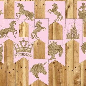 Unicorn / Princess Customizable Birthday Banner Instant Download Unicorn Princess Banner includes letters A-Z, numbers 0-9 and 12 Ends image 2