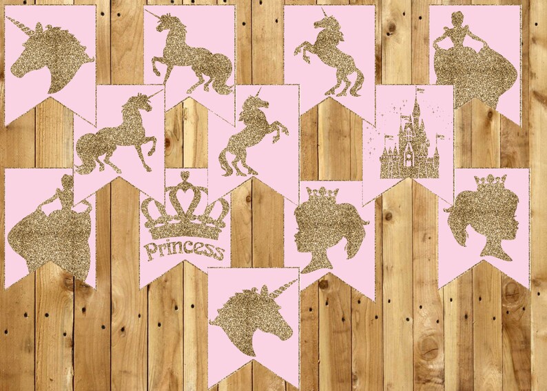 Unicorn / Princess Customizable Birthday Banner Instant Download Unicorn Princess Banner includes letters A-Z, numbers 0-9 and 12 Ends image 2