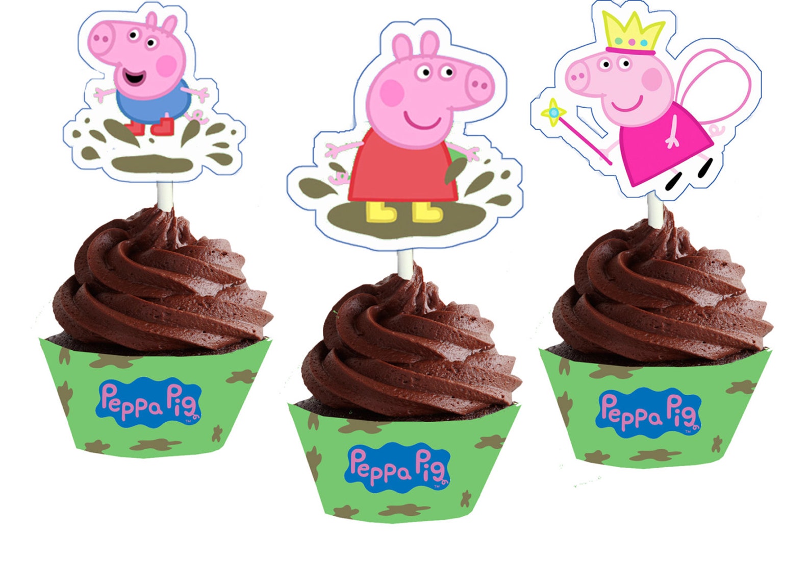 Peppa Pig Muddy Puddles Themed Cupcake Wrappers and Toppers | Etsy