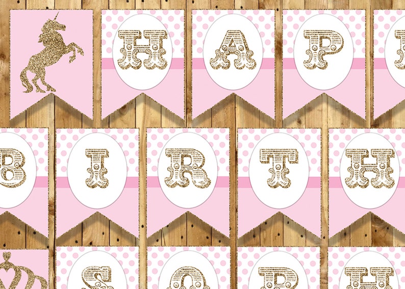 Unicorn / Princess Customizable Birthday Banner Instant Download Unicorn Princess Banner includes letters A-Z, numbers 0-9 and 12 Ends image 3