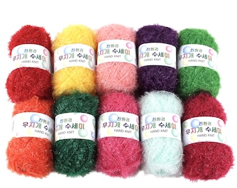 10 Stränge Scrubber Yarn Verschiedene Farben - 100% Polyester, Rainbow Scrubbies 40 g x 10 = 400 g gesamt, Wimperngarn, 10 Farben