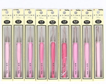 Tulip Etimo Rose & Blue Lace Ergonomic Cushion Grip Crochet Hook 0.50mm to 6.0mm Pink Blue Color