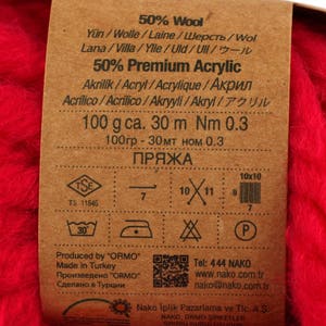 NAKO Boutique Natural Wool Super Bulky yarn 50% Wool 50 Premium Acrylic, 100g, 30meter, Made in Turkey image 3