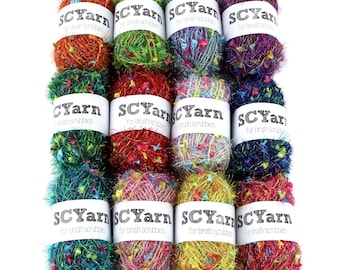 SCYarn 12 Skeins Scrubby Yarn Assorted Colors - 100% Polyester, Brush Scrubbies 400g Total, Dishcloths Yarn, 12 Colors