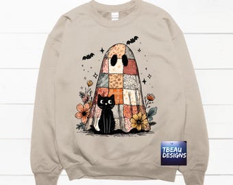 Patchwork Ghost Shirt | Fall Ghost Sweatshirt | Fall Sweatshirt | Ghost Vibes | Spooky Season Sweatshirt |  Ghost Shirt |
