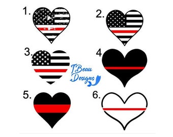 Thin Red Line Heart Decal, Firefighter Support Sticker