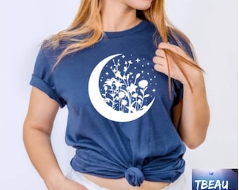 Camicia con luna floreale: Celestial Hippie Soul Art