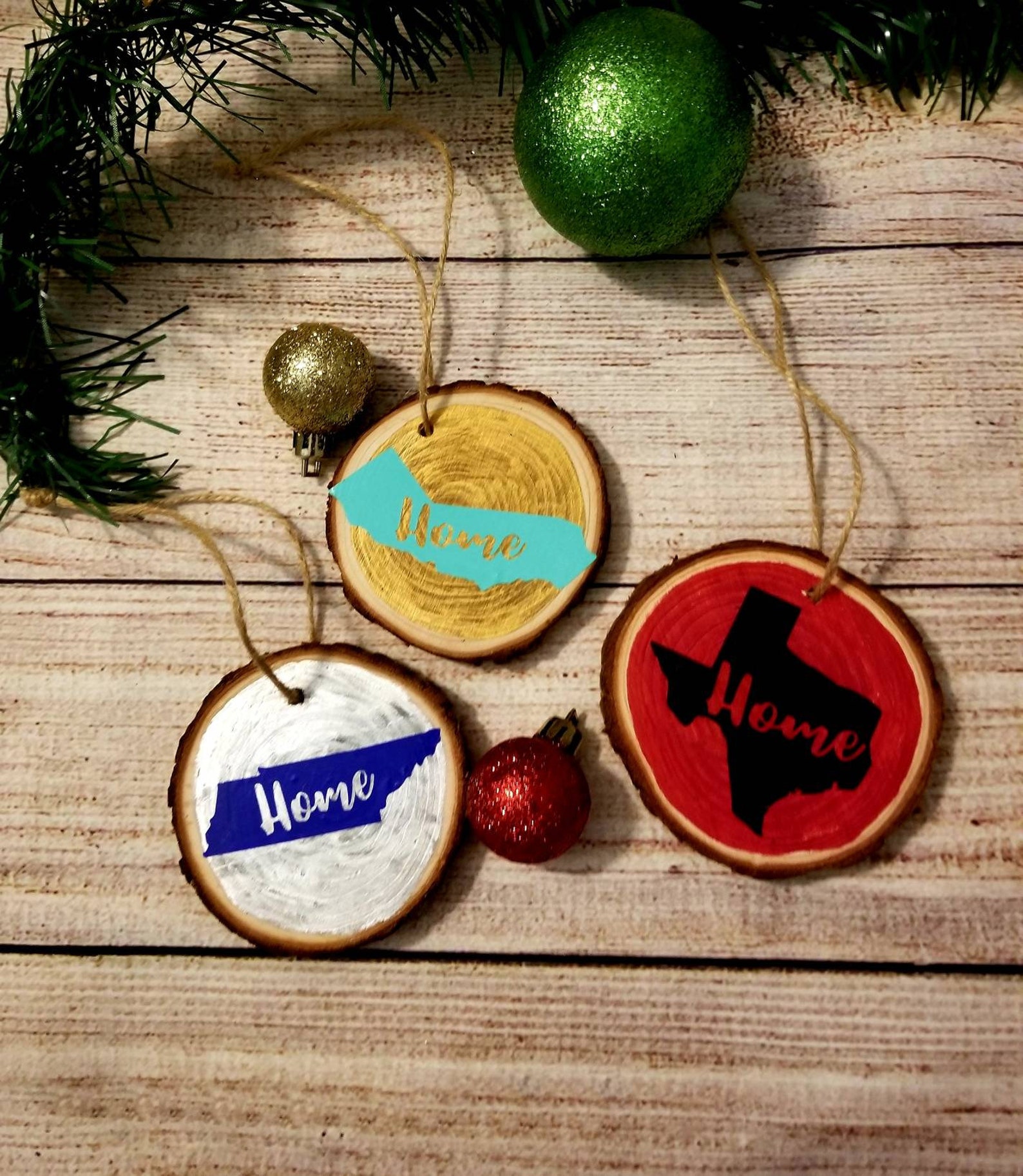 State Ornaments Home State Ornaments Wood Slice Ornaments Etsy