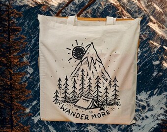 Wander More Tote Bag | Travel Gifts | Wanderlust Tote Bag |  Camping Tote Bag | Cute Adventure Bag | Explore Reusable Grocery Tote |