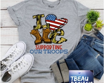 Camiseta "Me encanta apoyar a nuestras tropas" / Camiseta de apoyo militar / ROJA / Apoyo al despliegue / Recuerda a todos los desplegados / Familia militar