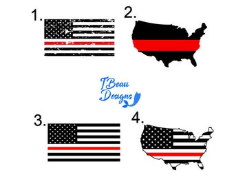 Thin Red Line Flag Decal, Firefighter Vinyl Decal