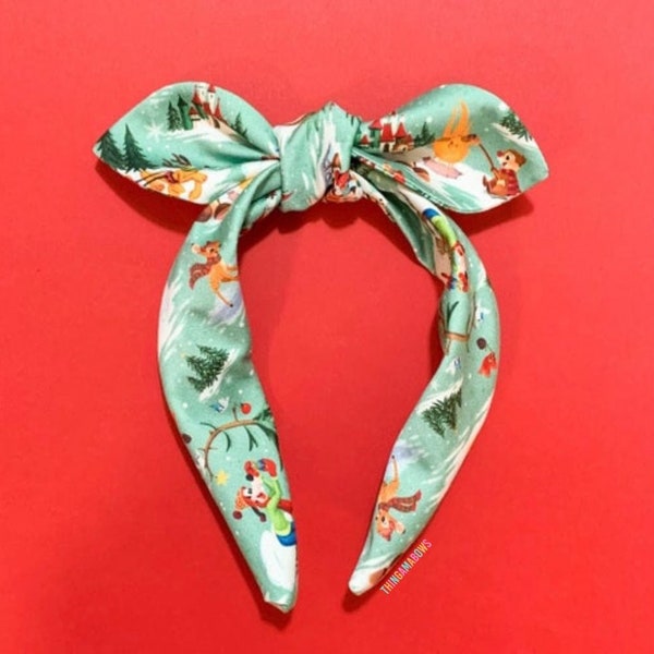 Disney Christmas Dress Shop Knot Bow Headband Bowband | Disney Holiday Print Winter Wonderland Headband | Disney Woodland Winter Holiday