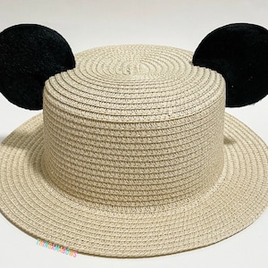 Mickey Ear Straw Hat | Mickey Ear Boater Hat | Mickey Ear Sun Hat | Mickey Ears Hat | Straw Hat with Mouse Ears
